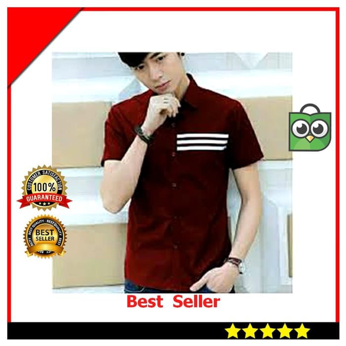HEM DONI TOP KEMEJA PRIA LENGAN PENDEK POLOS KASUAL SLIMFIT COWO - PUTIH, XS