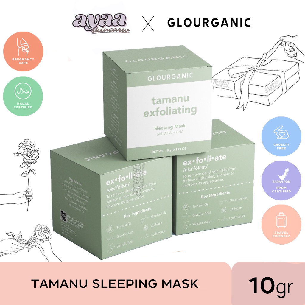(Buy 1 GET 1) GLOURGANIC MASKER SLEEPING MASK GEL CREME SALICYLIC HYALURONIC NIACINAMIDE BPOM HALAL