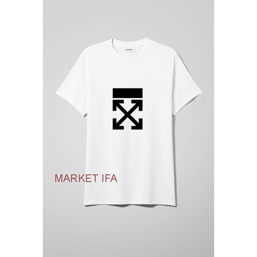 Baju distro off white kaos atasan pria dewasa keren putih regular fit O neck lengan pendek