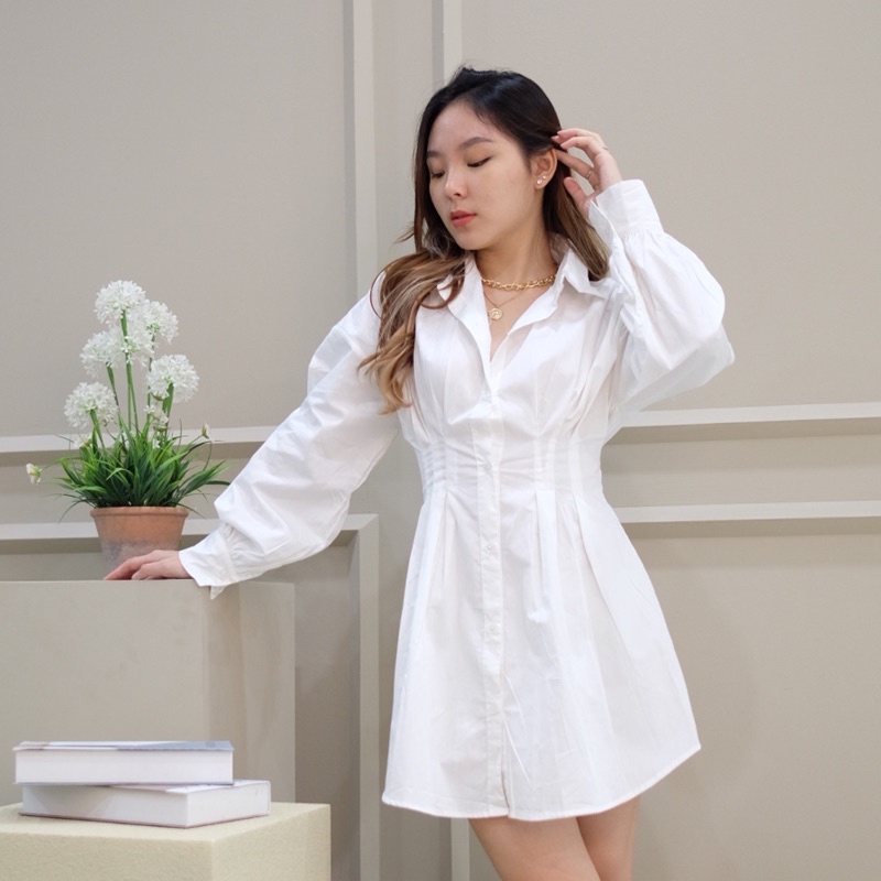 Leah Shirt Dress - Dress kemeja pinggang - dress korea hitam putih - dress casual wanita