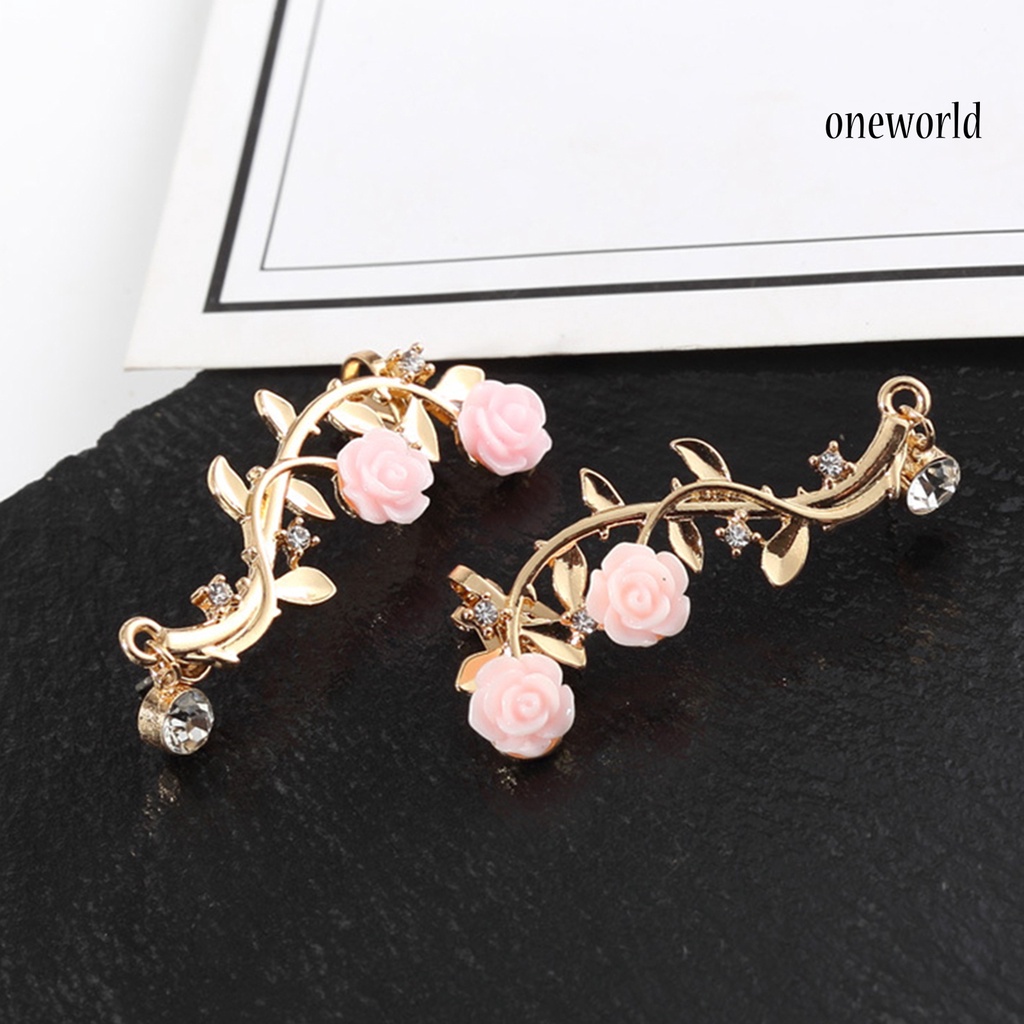 OW@ Earrings Beautiful Climber Crawler Rose Flower Branch Earrings