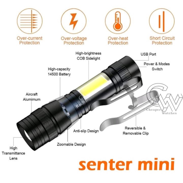 Cheaper-Senter Mini super terang zoom XPE COB Led Swat Police Light Recharge