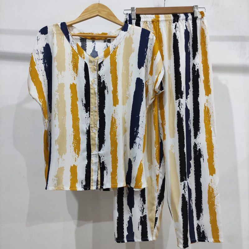 PIYAMA KANCING HITS NON KERAH/V-NECK PIYAMA KANCING BUSUI | PIYAMA RAYON | HOMEWEAR-NK AA