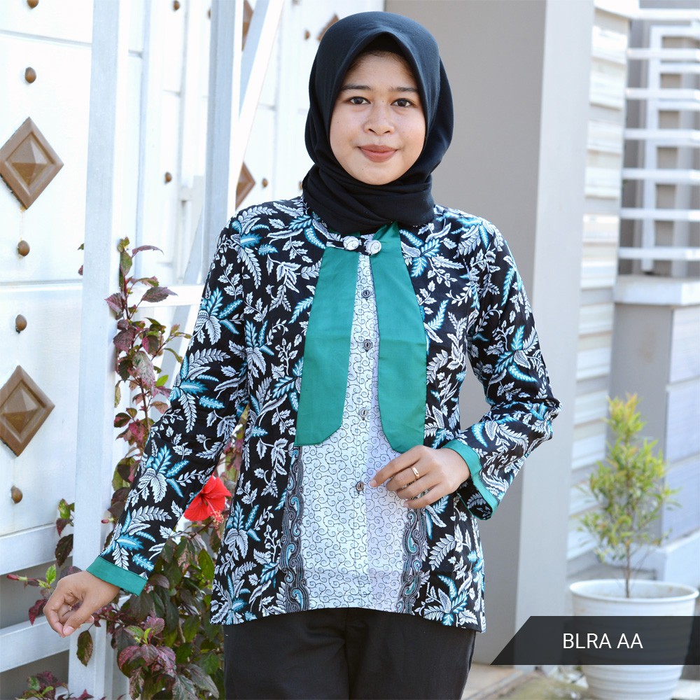 GROSIR  TROLIS grosir batik wanita motif kembang pancal  blarak biru hijau lengan panjang cewek BLRA AA-hijau