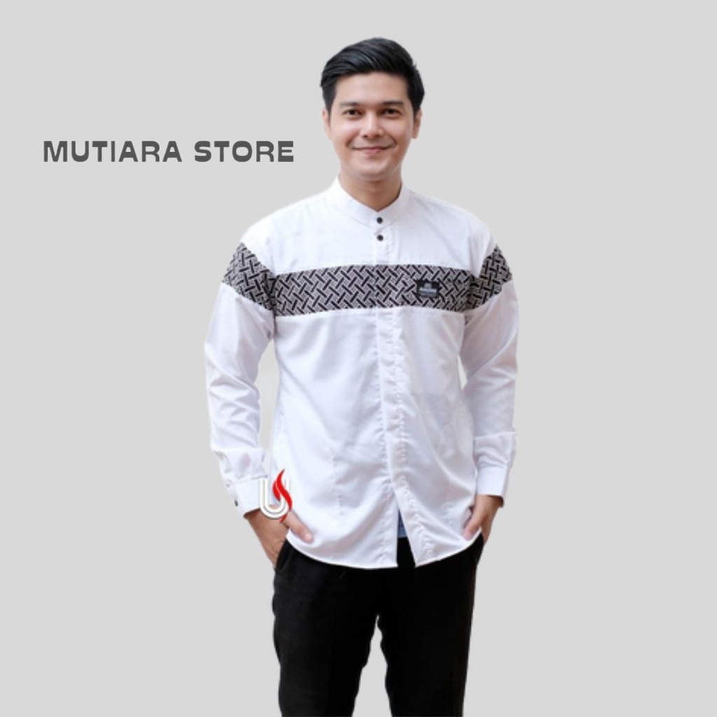 Baju Koko Pria Lengan Panjang Motif Kobata kombinasi Batik Warna Hitam