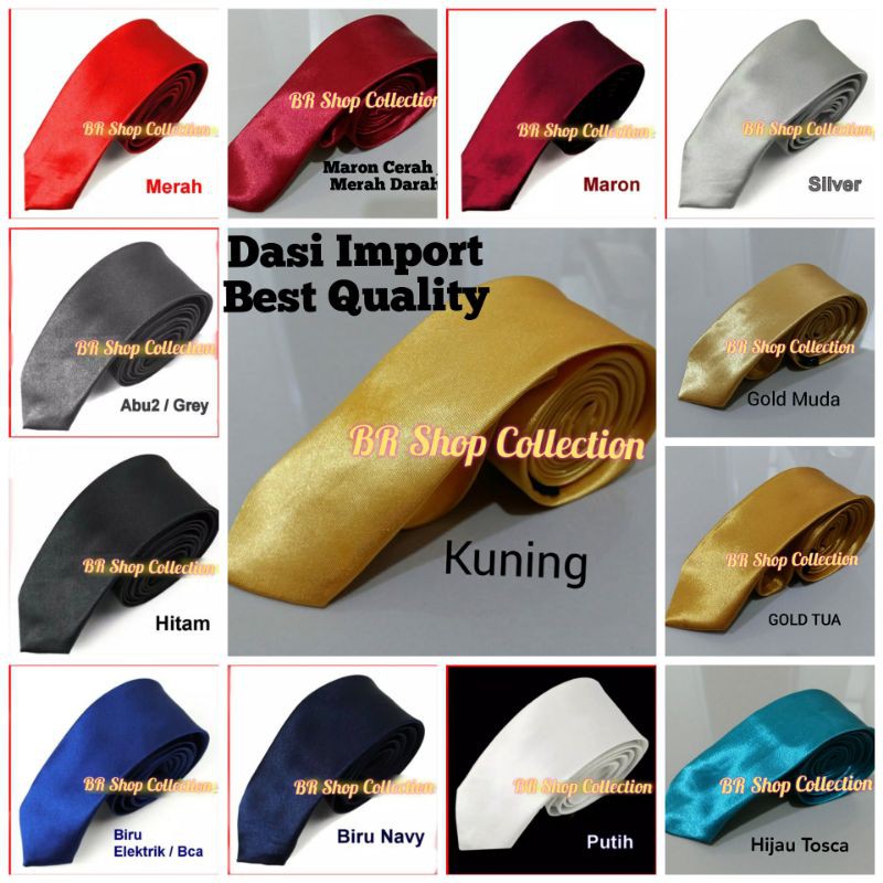 Dasi slim 2inch polos slimfit 5cm abu maron merah peach pink ungu hitam putih silver coklat orange kuning champagne mocca gold biru elektrik navy dongker hijau