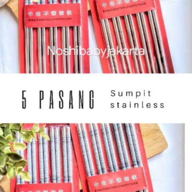 5 PASANG Sumpit / chopsticks stainless steel