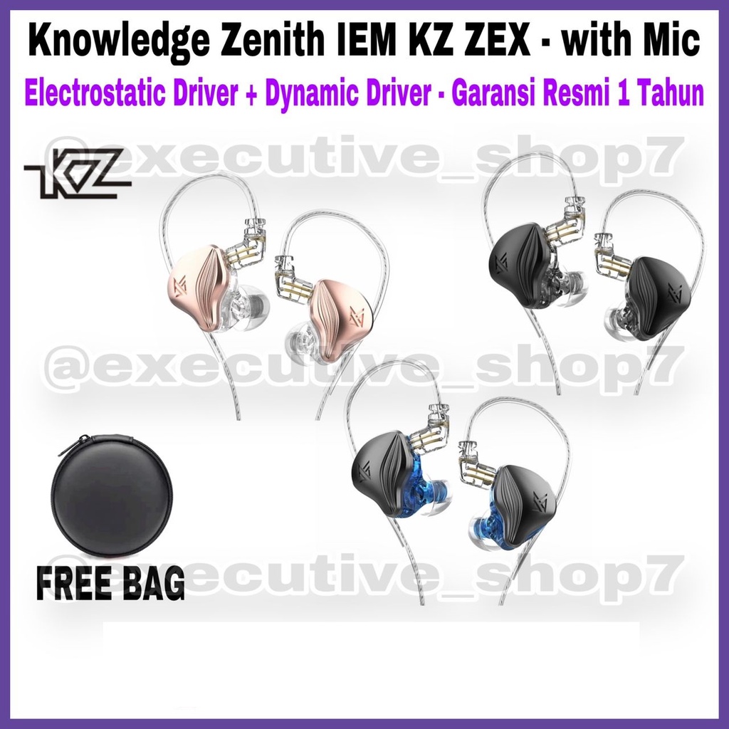 Knowledge Zenith IEM KZ ZEX - with Mic - Electrostatic Driver + Dynamic Driver - Garansi Resmi 1 Tahun