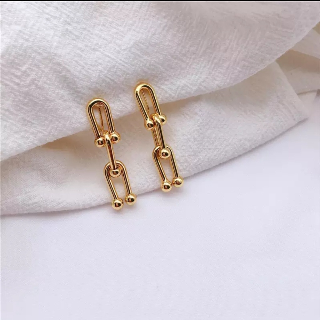 Anting Model U Dengan 2 Rangkai dan 3 Rangkai Warna Rose Gold, Gold dan Silver