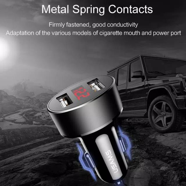 USAMS C1 digital display Car Charger Mobil Saver Dual 2 Ports USB