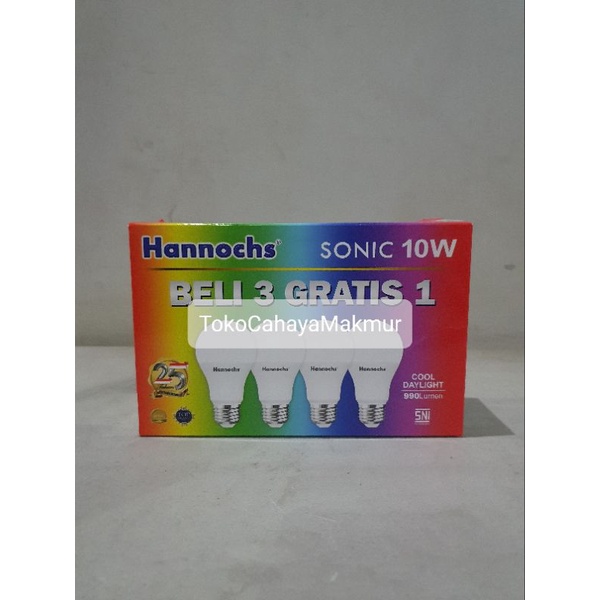 PROMO Lampu Bohlam LED Sonic 10w 10watt Hannochs ISI 4Pcs Cahaya Putih