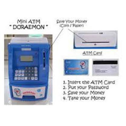 Celengan ATM Doraemon/Mesin ATM Bank Mini Uang Kertas Logam