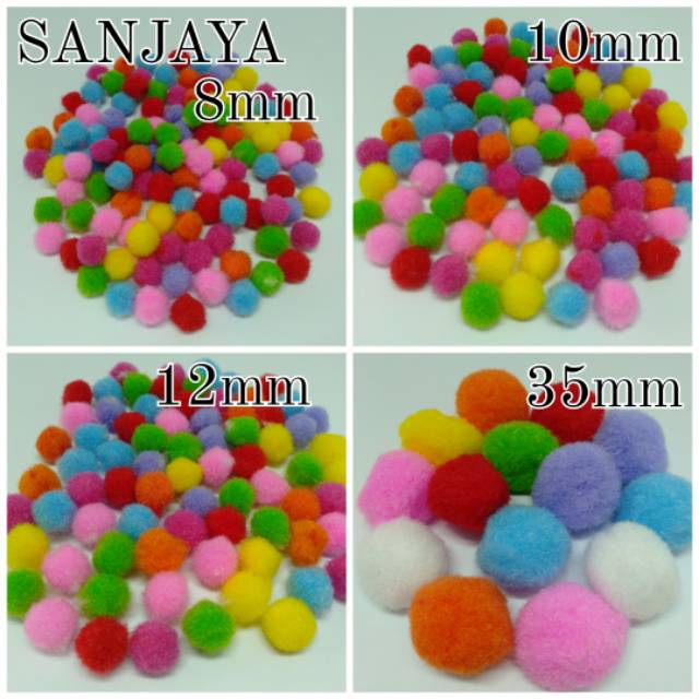 POM POM BOLA / POM POM BULU / POM POM WARNA WARNI / POM POM AKSESORIS / POM-POM POLOS CPR (8MM, 10MM, 12MM)