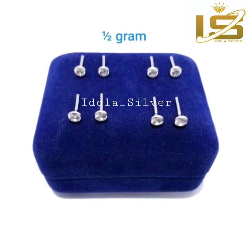 ANTING TUSUK PERAK SILVER ASLI 925 LAPIS EMAS PUTIH GIWANG MATA BURUNG PERMATA 0,5 gram - PERHIASAN PERAK