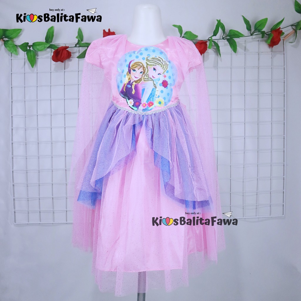 Gaun SNOWY FROZEN uk 7-8 Tahun / Gaun Pesta Ulang Tahun Kostum Princess Elsa Premium Dres Frozen