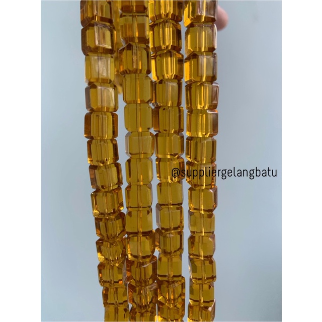 kristal Ceko kotak 8 x 8mm yellow QUARTZ crystal bening bross PREMIUM