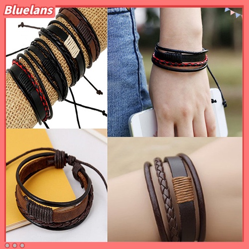 Bluelans Unisex Vintage Retro Multilayer Braided Faux Leather Wristband Bracelet Bangle