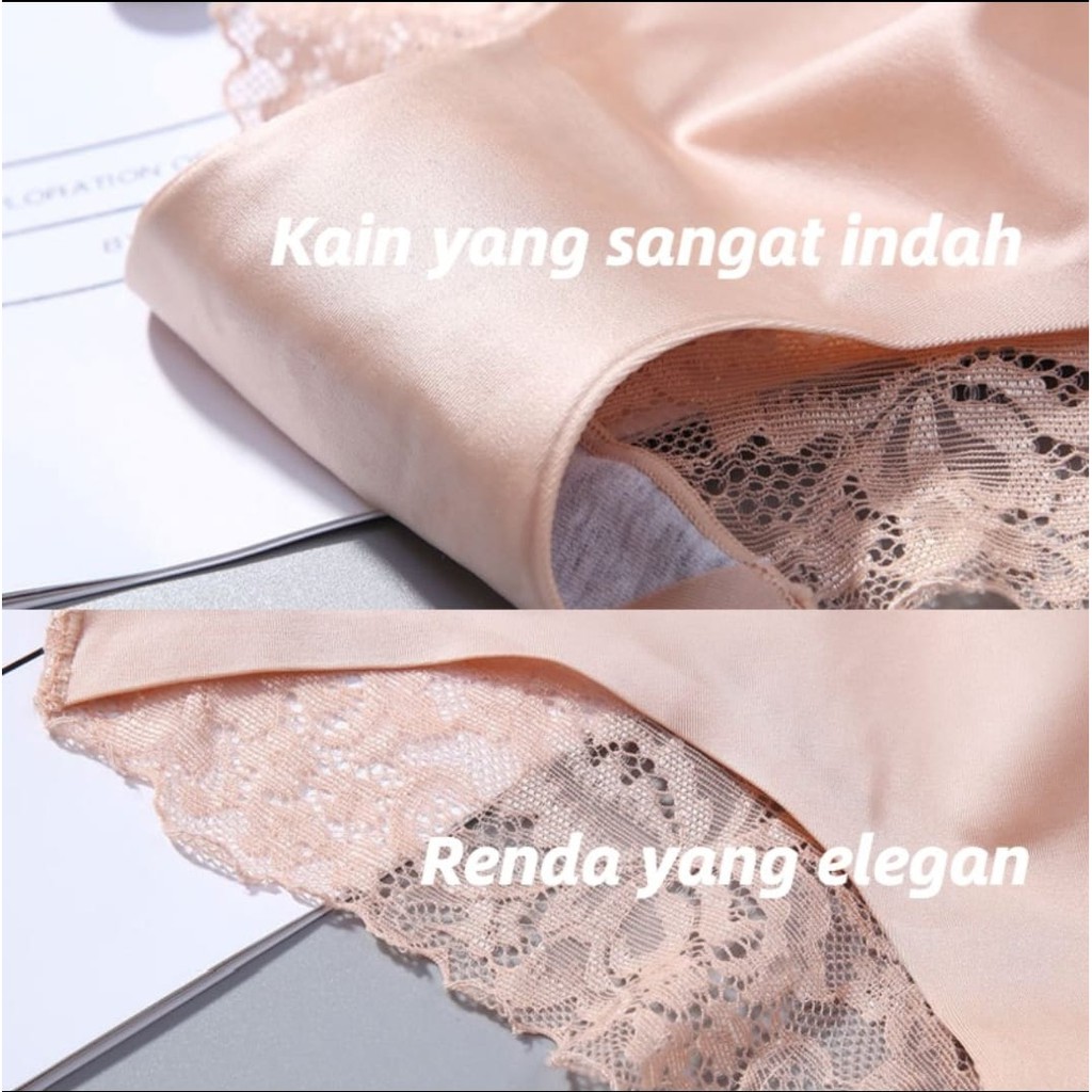 Celana Dalam CD Wanita Seamless Renda Ice Silk Lace Underwear