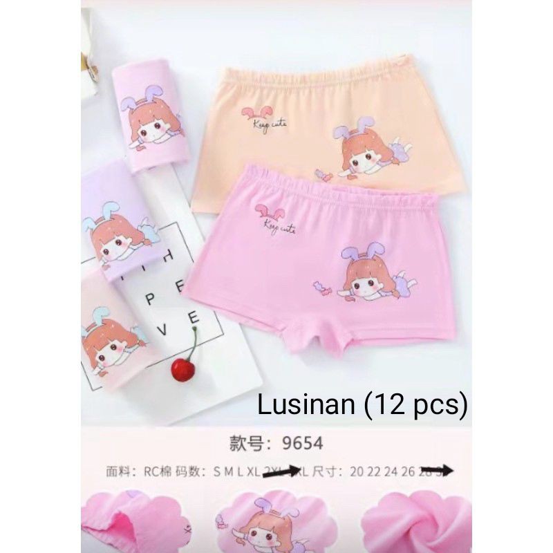 12 PCS ANAK BOXER IMPORT ANAK PEREMPUAN KATUN HALUS / LUSINAN