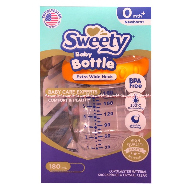 Sweety Baby Bottle Extra Wide Neck 0month+ 180ml Gelas Botol Minum Botol Belajar Minum Anak Bayi Swety Switi