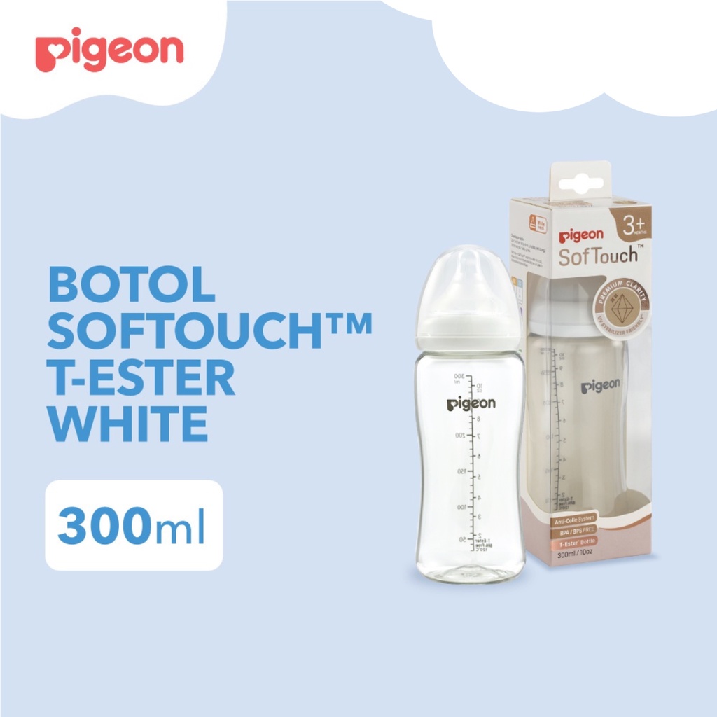 Pigeon SofTouch Peristaltic Plus PP Wide Neck Bottle T-Ester White 3m+ Bulan Botol Susu 300ml