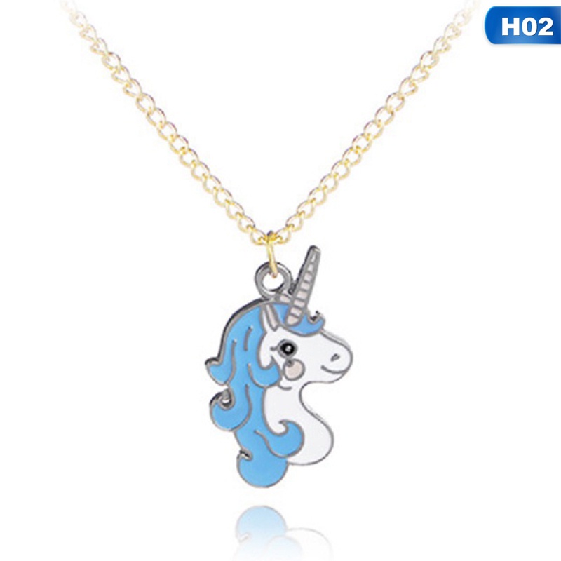 1pc Necklaces Cartoon Colorful Horse Unicorn Pendant Alloy Fashion Jewelry Gift