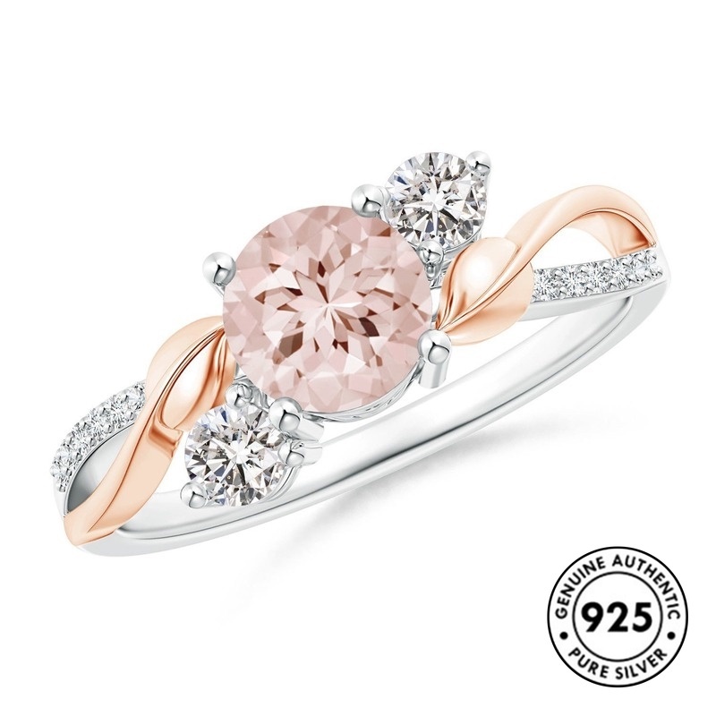 Cincin Sterling Silver 925 Model Daun Warna Rose Gold Dengan Berlian Pink Untuk Wanita