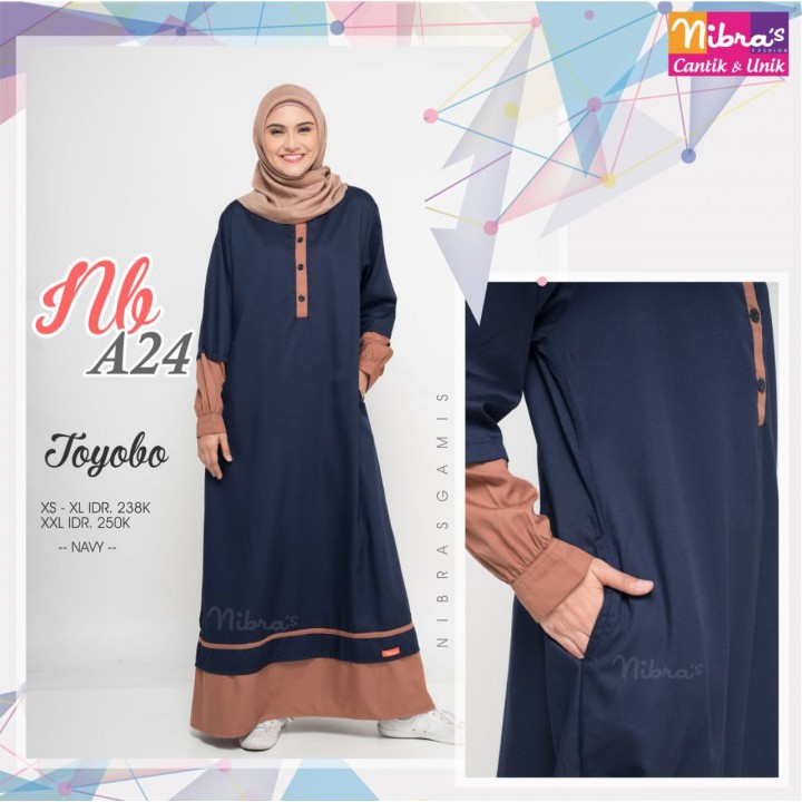 Gamis nibras toyobo nibras nba 24 coklat navy nba24