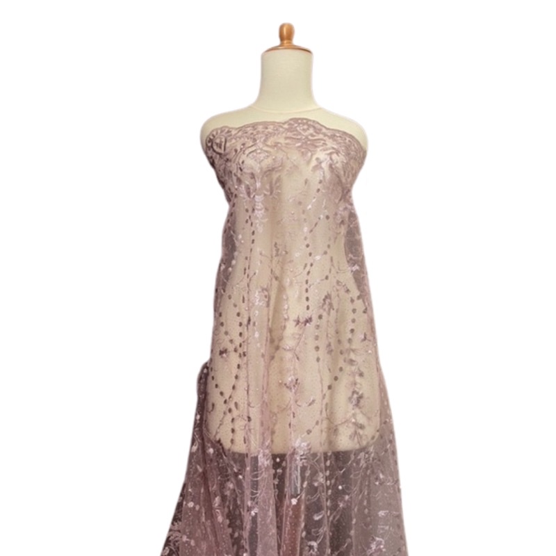 Bahan Dasar Kebaya Brokat Tile Bordir Mutiara Rosemary Warna Rose Gold