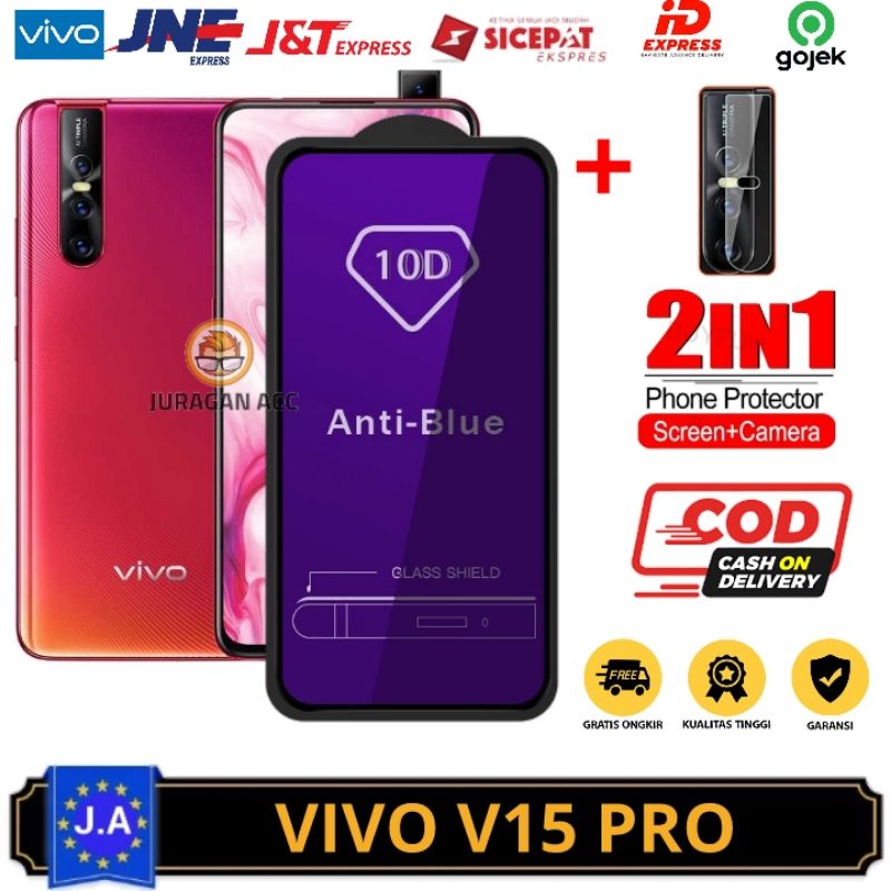 PROMO 2IN1 Tg Anti Gores Blue Light Full Layar Vivo V15 Pro Tempered Glass Full Blue Anti Radiasi Sc