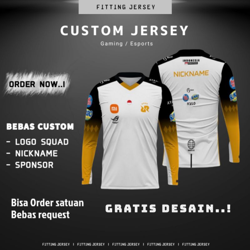 Jersey RRQ 2022 lengan panjang Gaming eSport Gratis Custom nickname