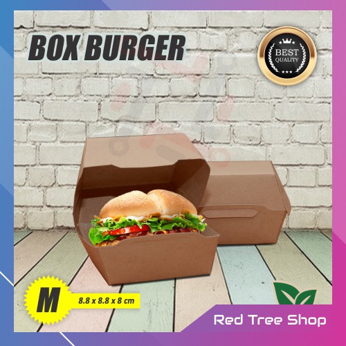 Kotak Dus Box Burger Tanpa Rakit | Coklat Ukuran M Medium | Packaging Tahan Microwave