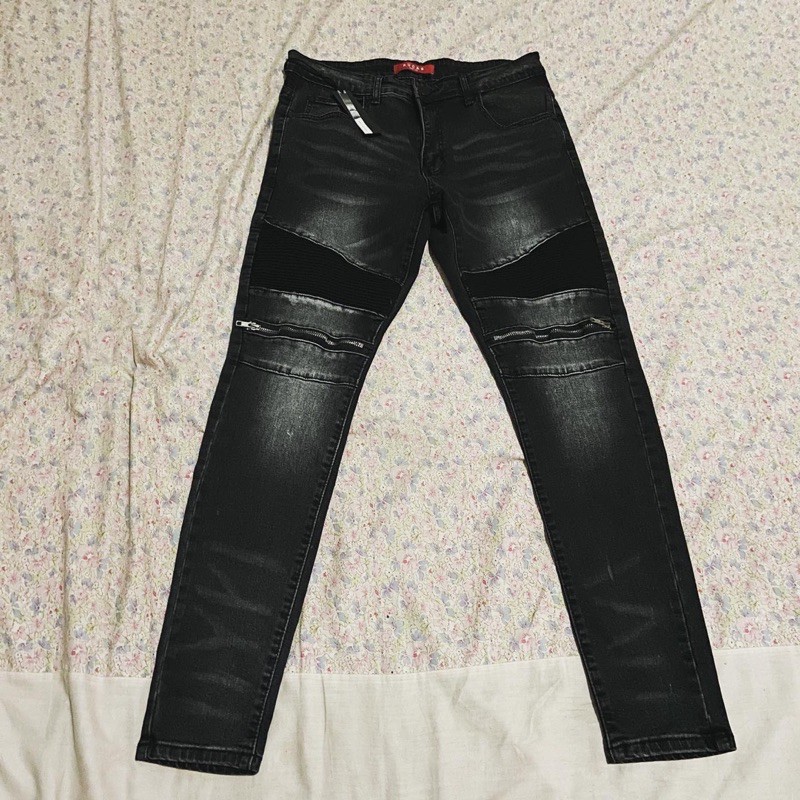 Rucas Season 6 Zipper Black Biker Jeans