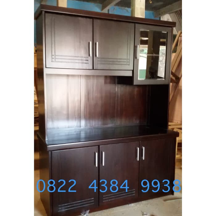 Lemari Dapur Jati Almari Rak Tempat Piring Asli Jepara Minimalis Murah