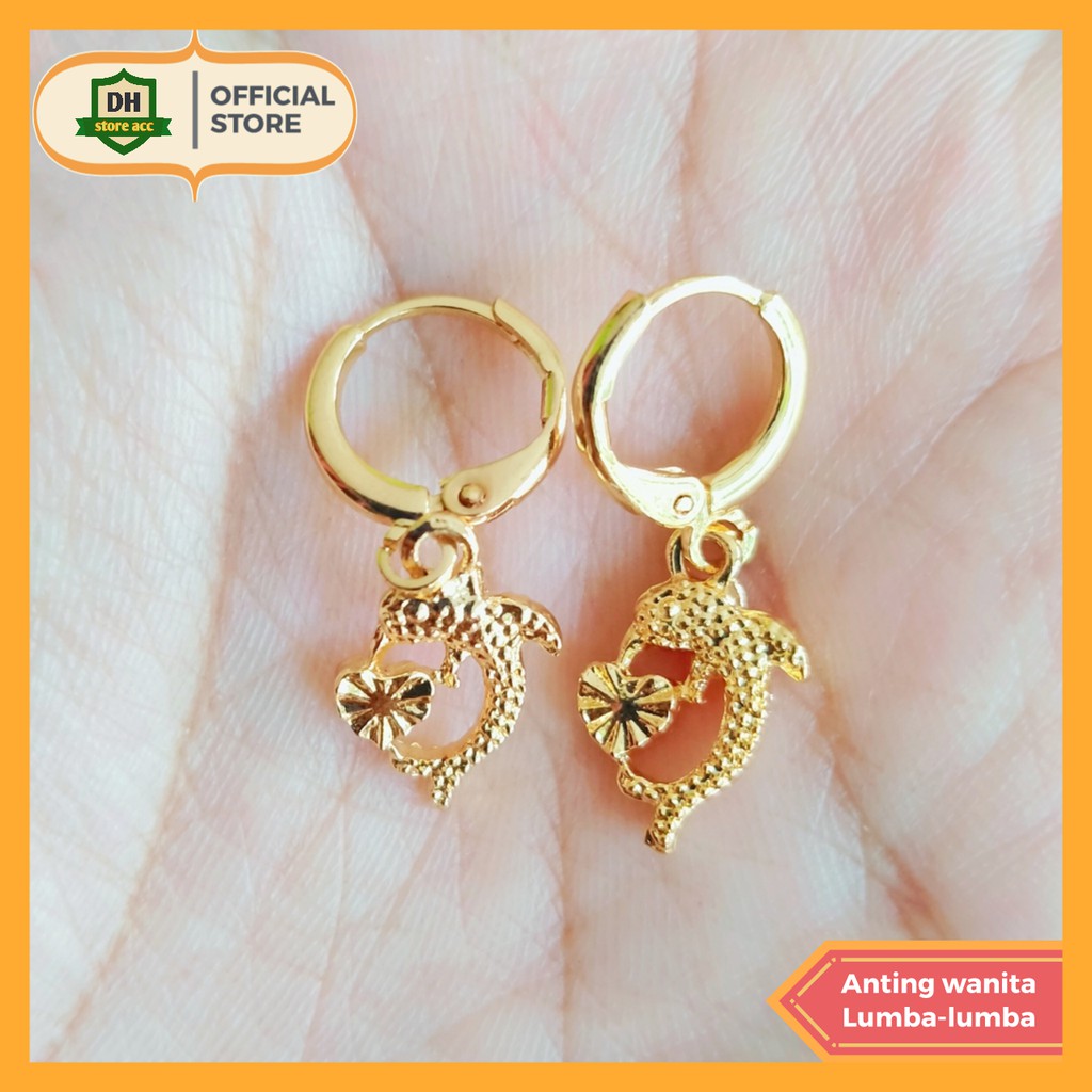 Anting wanita karakter ikan lumba-lumba lovely warna emas