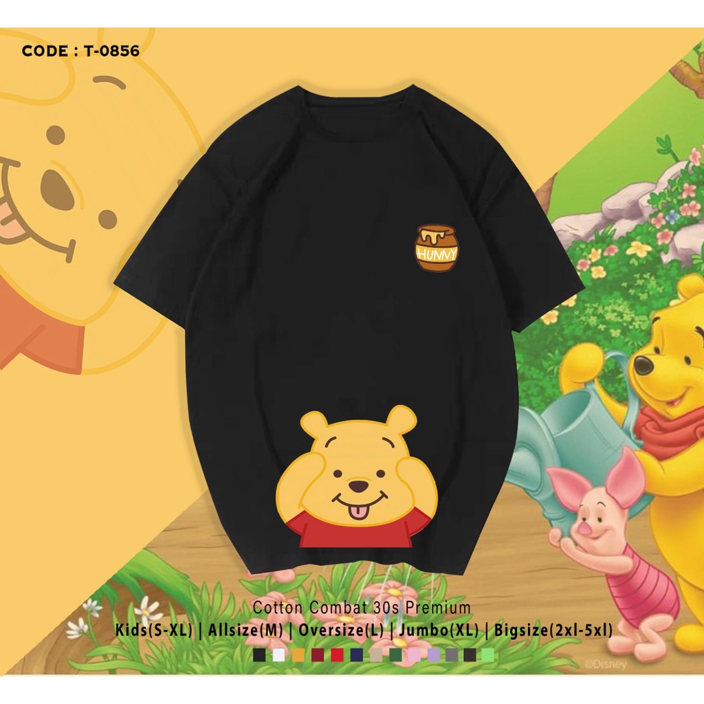 KAOS KATUN / GAMBAR POOH DOWN CUTE / UNISEX / BISA CUSTOM / REAL PICTURE / CUSTOM TEE