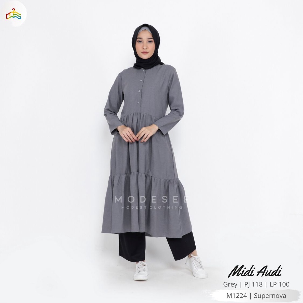 Audi Midi Dress Pakaian Busana Baju Gamis Gaun Pesta Wanita Muslimah Polos