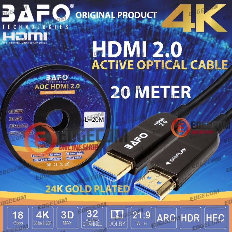 BAFO Kabel HDMI FO Fiber Optic V2.0 Support 4K 3D ARC 20 Meter