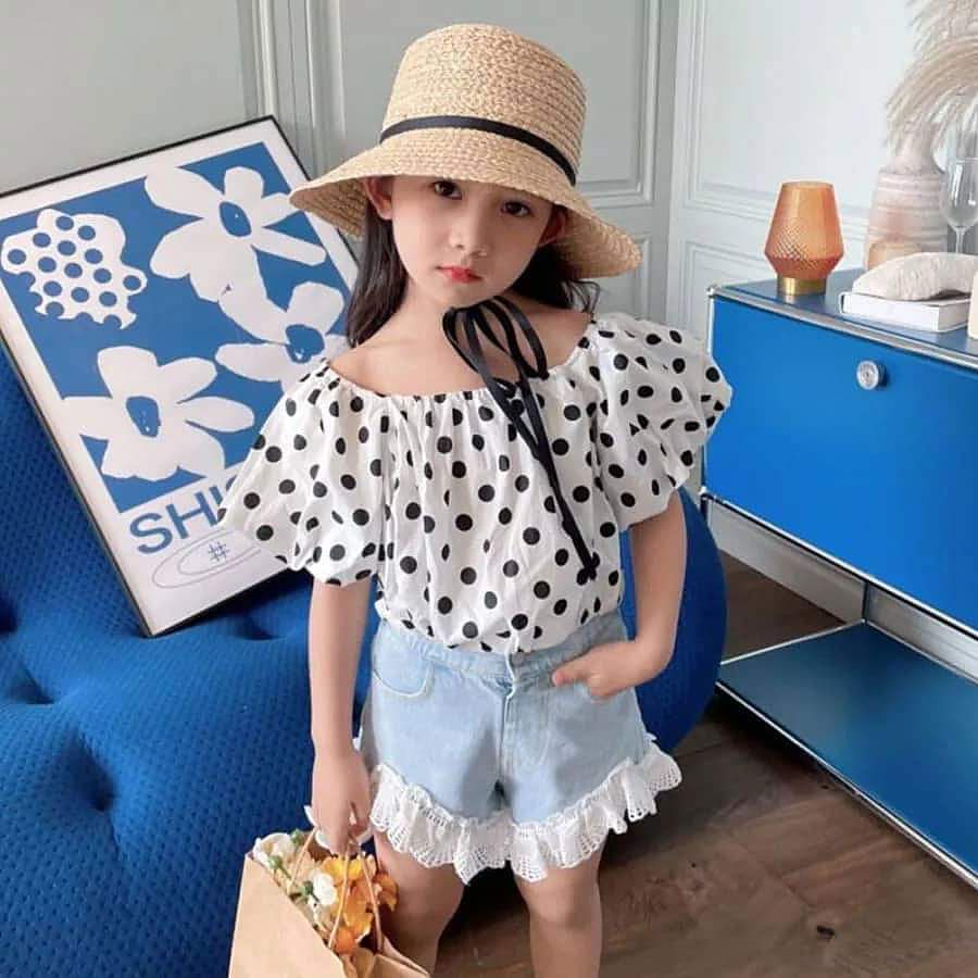 Setelan Anak Perempuan Crop Top Sabrina Polkadot