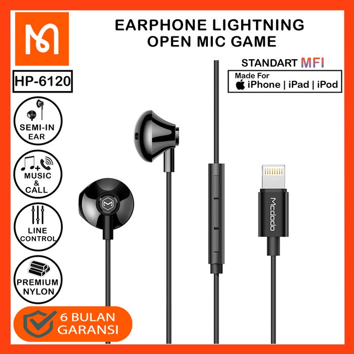 MCDODO HP-6120 HANDSFREE HEADSET EARPHONE IPHONE X ,11 LIGHTNING MFI
