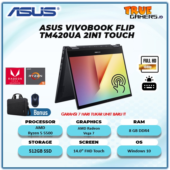 Asus Vivobook Flip TM420UA TOUCHSCREEN Ryzen 5 5500 RAM 8GB 512ssd 14.0 FHD