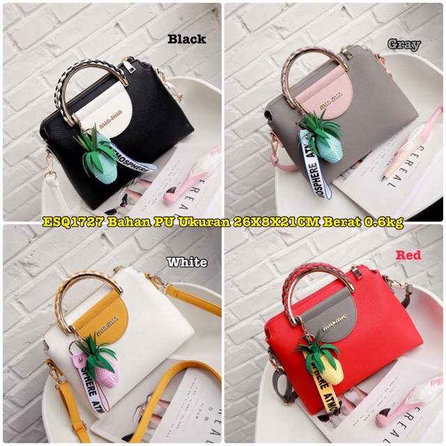 2 Tas 1 Kg  SALE  ESQ1727 Tas Import Handbag Pineapple Letter Strap Kepang Handle Tas Wanita