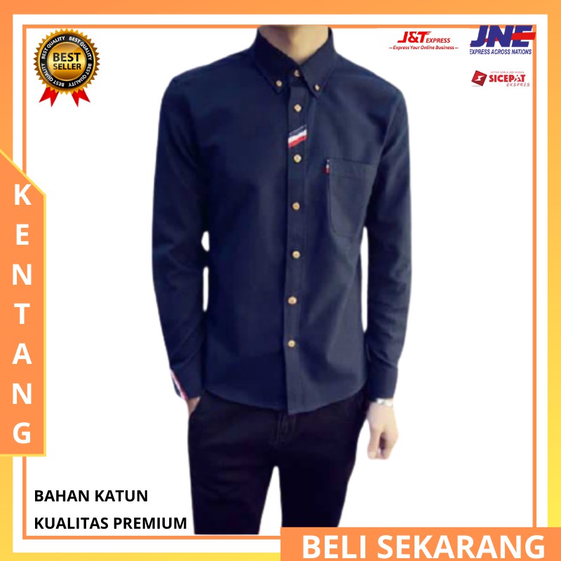 Kemeja Pria Keren Lengan PanjangHem Pria Formal Motif Katun I3W0 Mens Kemeja Pria Boy Top Cowok Awet