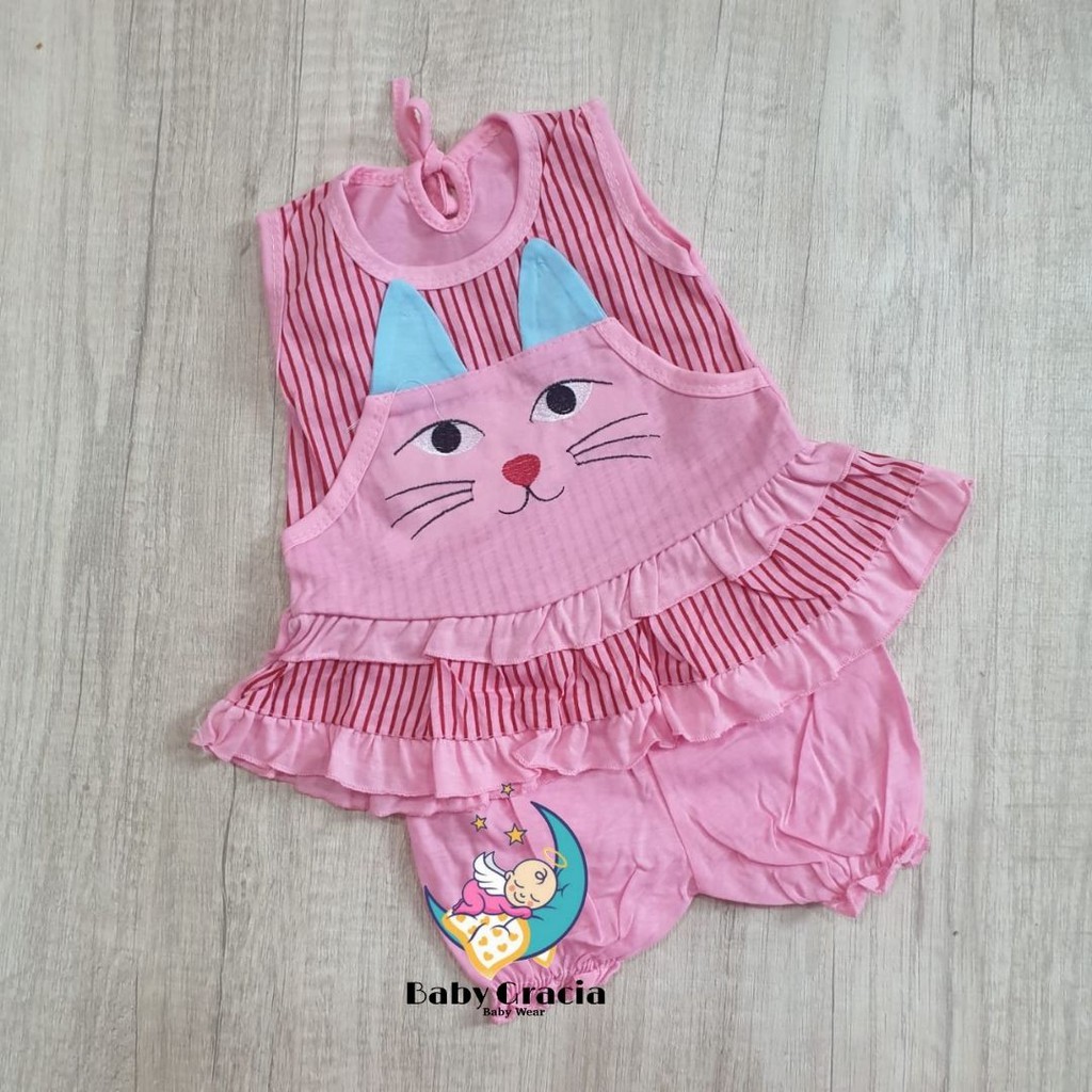 setelan pakaian anak dress atasan bawahan lucu motif kucing