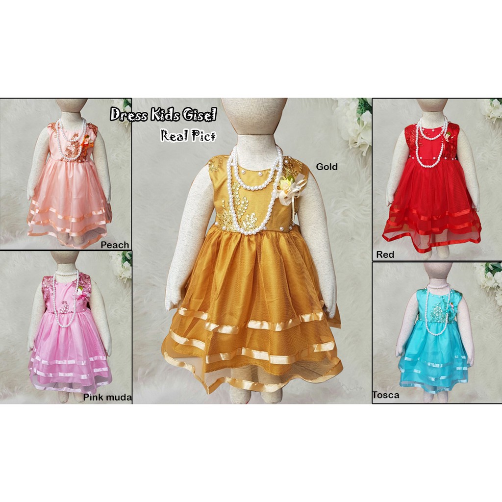 dress kids gisel/terusan satin anak/dress tile anak/gaun satin anak/baju pesta dress anak