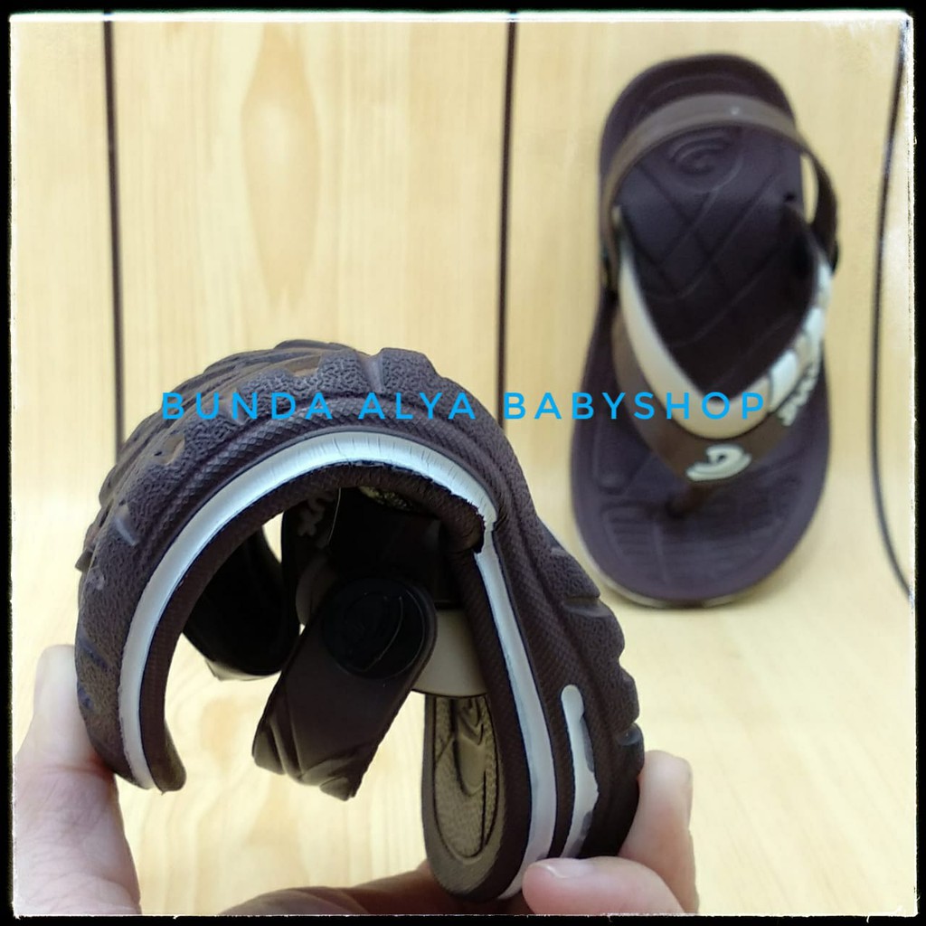 Sandal Anak Laki Jepit Tali Belakang Usia 6 Bulan 1 2 Tahun Karet COKLAT TUA Elastis - Sendal Jepit Anak Cowok Karet Anti Licin Size 20 - 25