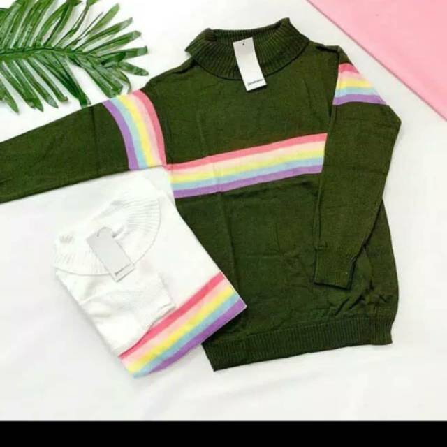 Turtleneck Candy Rainbow Baju Rajut Rainbow Switer Turtleneck Candy Rainbow Baju Rajut Rainbow Switer
