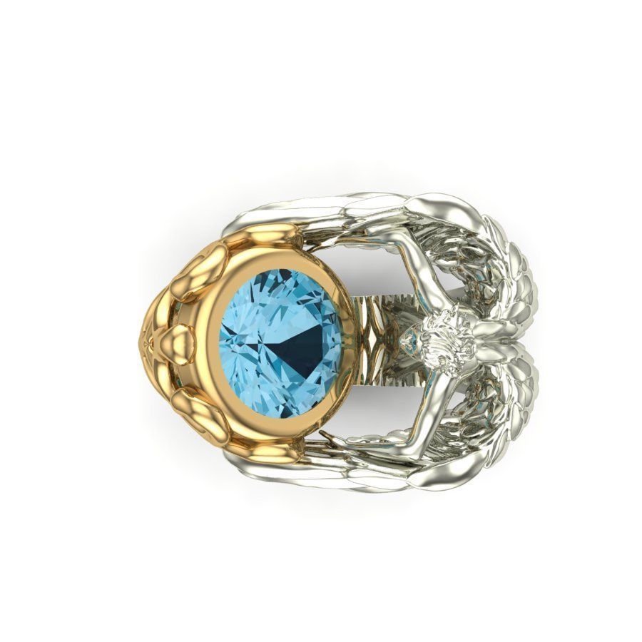 Cincin Bentuk Sayap Malaikat Bahan Stainless Steel Warna Biru Laut