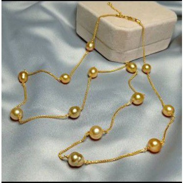 Kalung rantai panjang hijab emas 22k 916% mutiara air laut asli lombok terbaru mewah elegant cantik