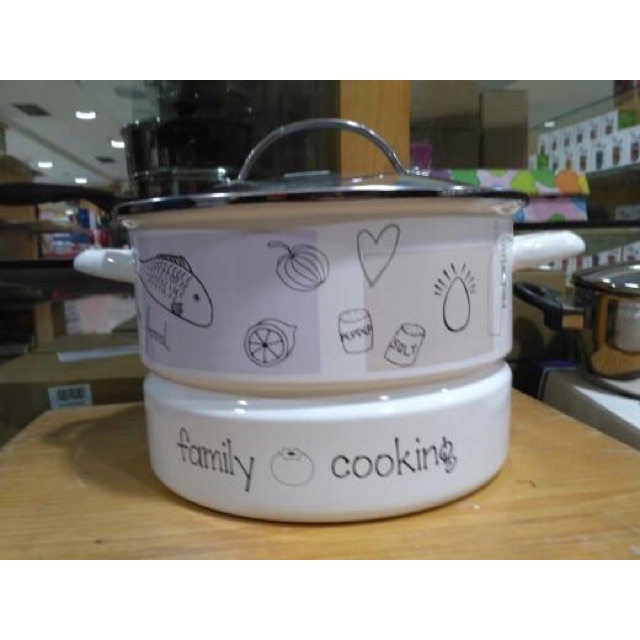 Steamer Kukusan Panci Serbaguna Enamel Chefina Family Steamer Kukusan Panci Serbaguna Enamel Chefina Family